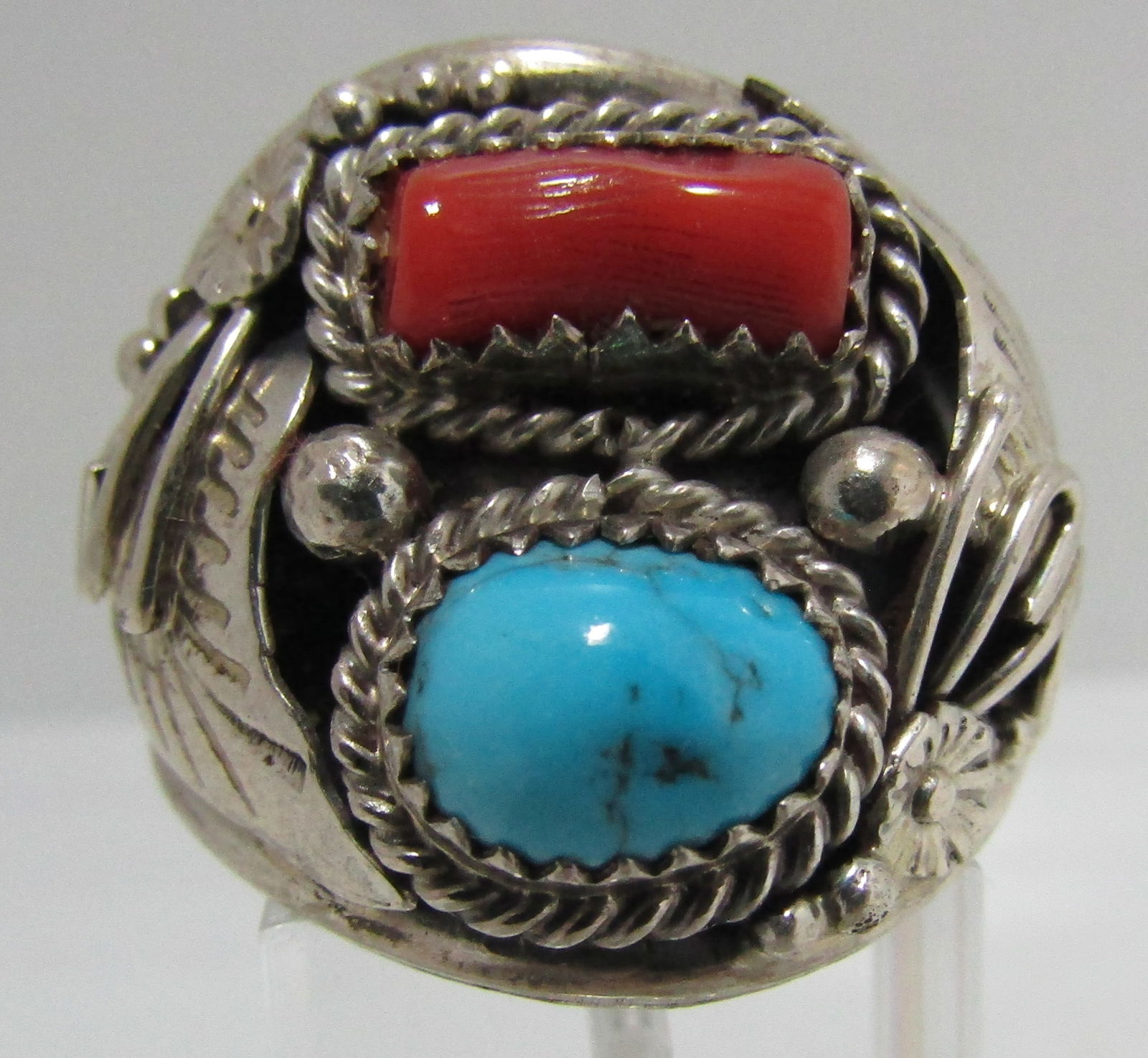 SPENCER TURQUOISE CORAL RING STERLING SILVER SZ 12 (1 of 4)