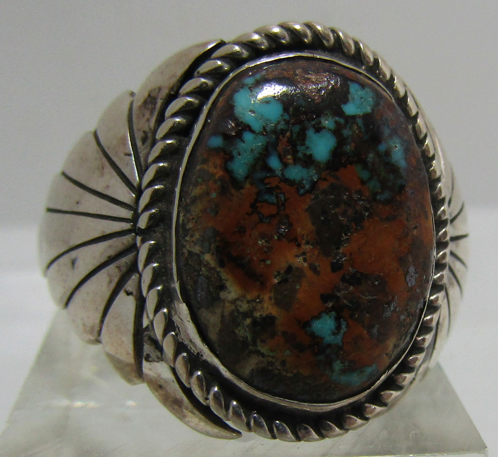 SIGNED "B" BISBEE TURQUOISE RING STERLING SILVER (1 of 5)
