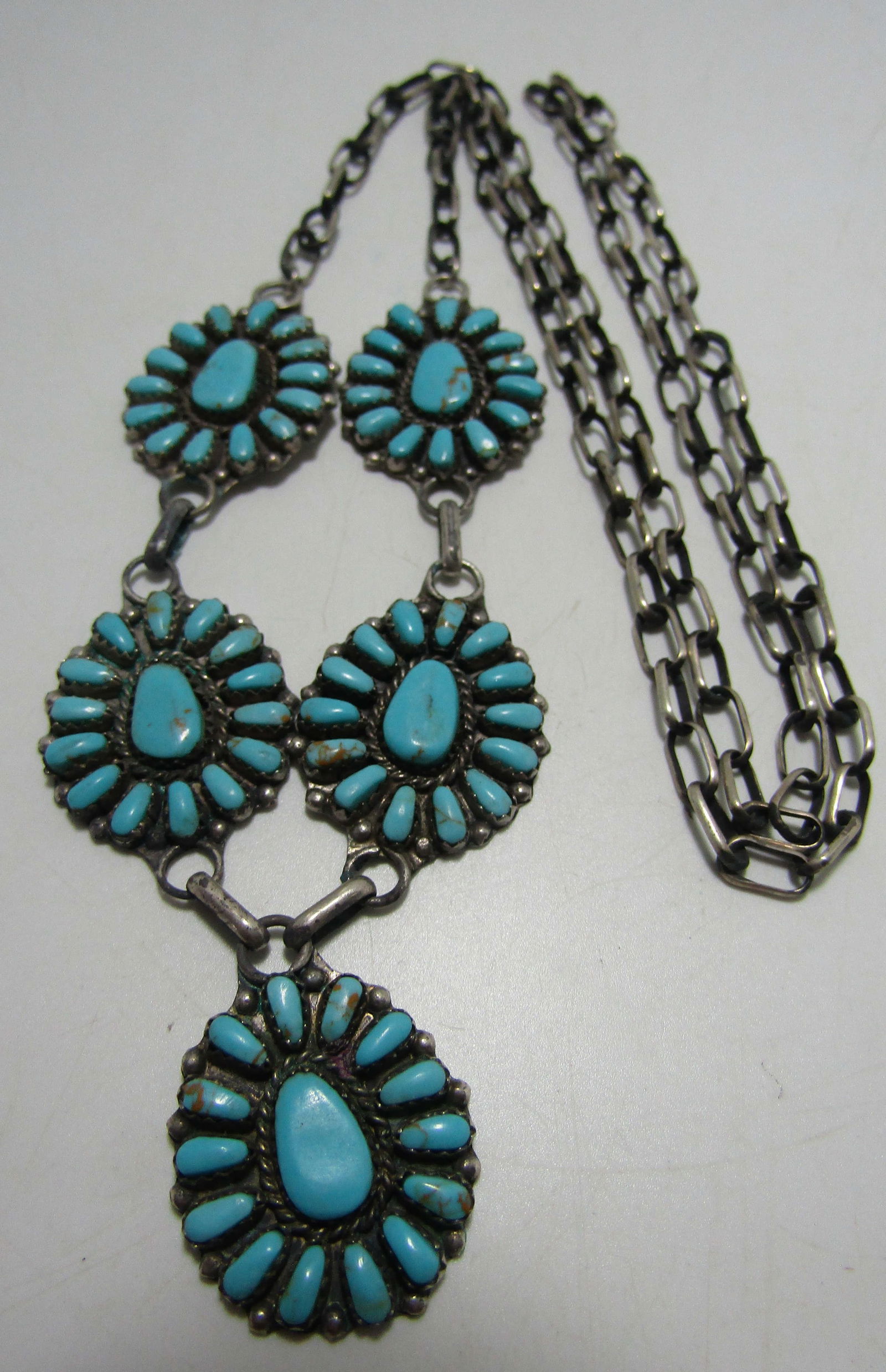 BEGAY TURQUOISE CLUSTER NECKLACE STERLING SILVER (1 of 4)