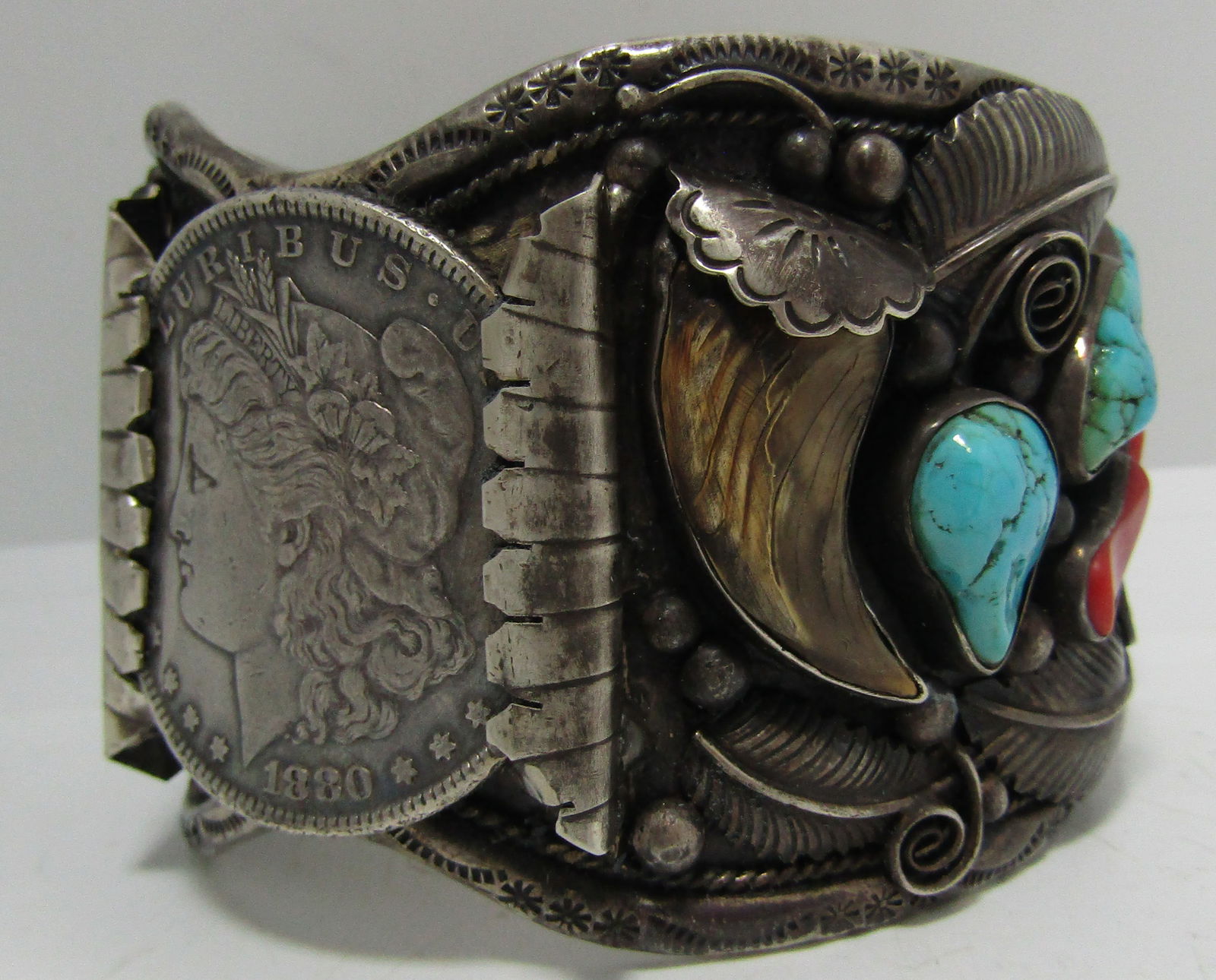 "TW" BEAR CLAW TURQUOISE CUFF BRACELET STERLING (1 of 7)