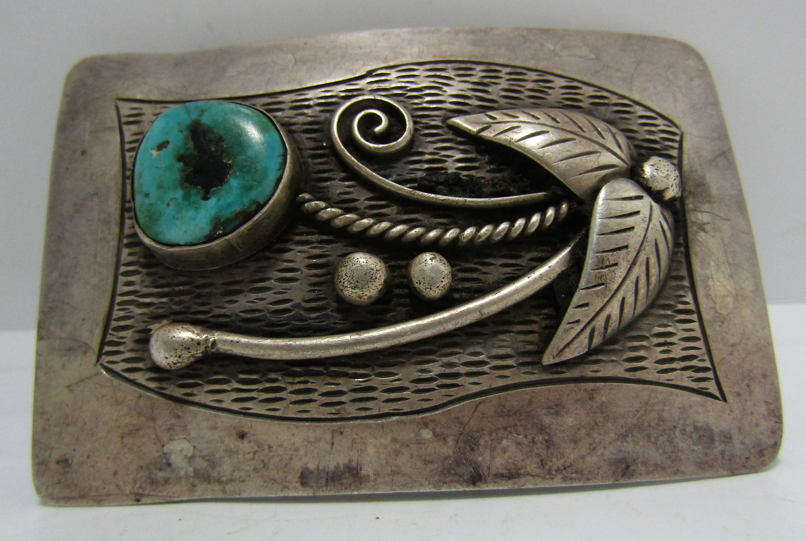 TURQUOISE STERLING SILVER BUCKLE & LEATHER BELT (1 of 4)