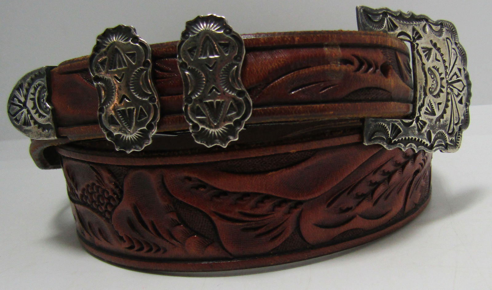 RUDY WILLIE 4P STERLING SILVER BUCKLE LEATHER BELT (1 of 7)