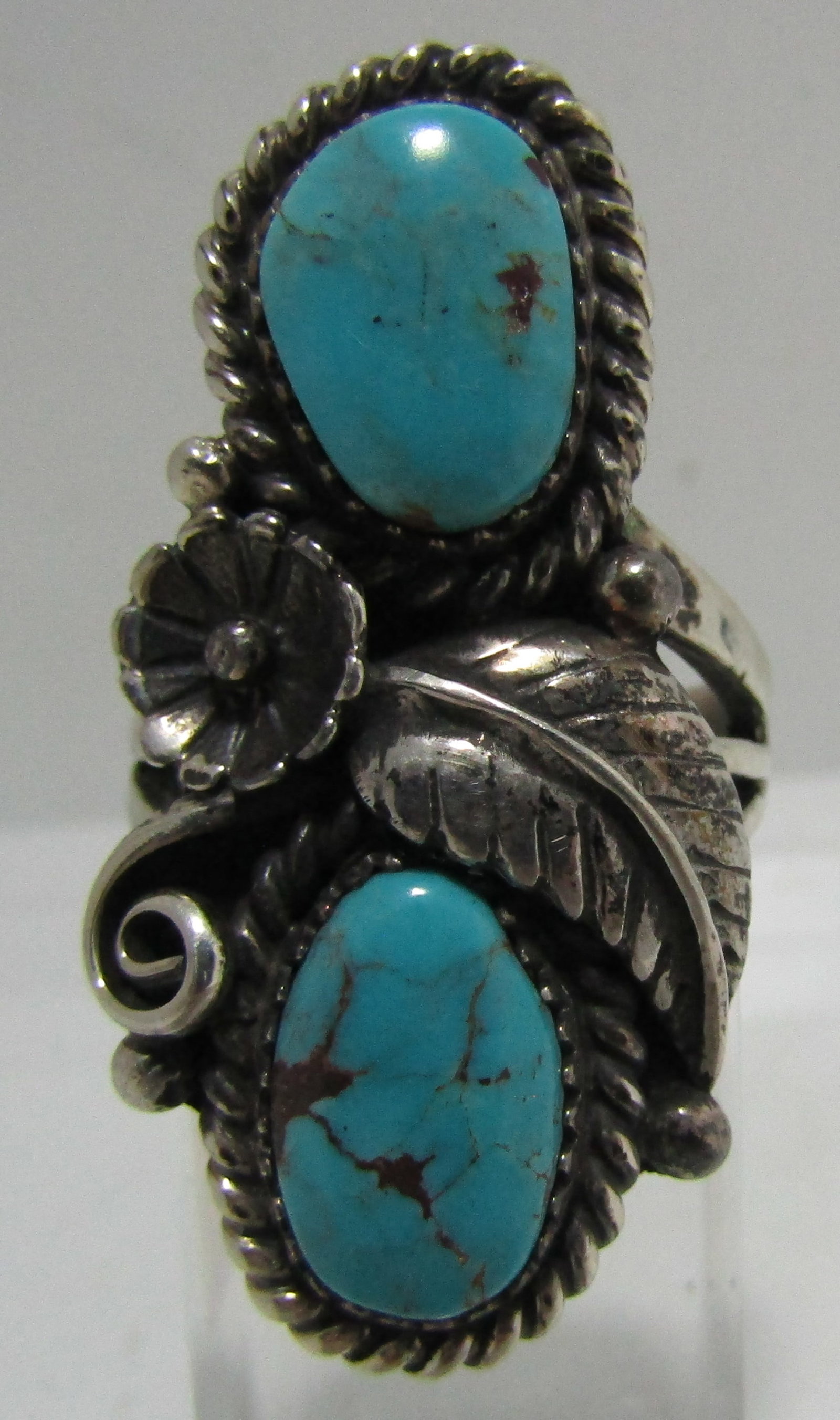 TJC TURQUOISE RING STERLING SILVER SQUASH BLOSSOM (1 of 4)