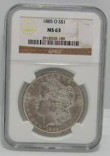 1885 O US MORGAN SILVER DOLLAR COIN MS63: CERTIFIED MORGAN NGC MS63 SILVER DOLLAR COIN. USA SHIPPING $5 NO INTERNATIONAL SHIPPING OUTSIDE THE USA.