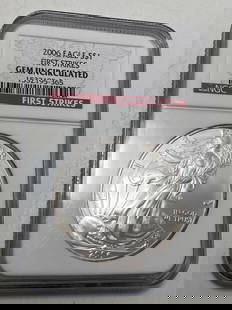 NGC 2006 GEM UNCIRCULATED SILVER EAGLE DOLLAR: FIRST STRIKE UNC US ONE DOLLAR 1 OZ FINE SILVER COIN. GRADED NGC. USA SHIPPING $5. NO INTERNATIONAL SHIPPING OUTSIDE THE USA.