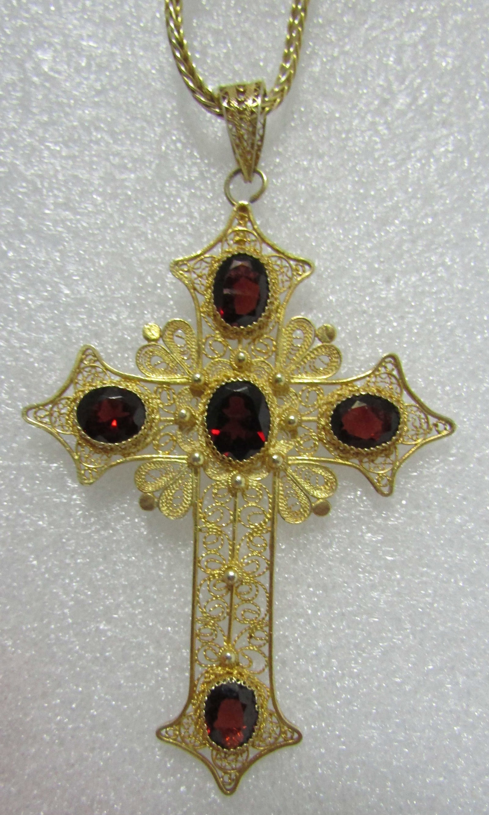 GARNET CROSS & NECKLACE GOLD ON STERLING SILVER (1 of 3)