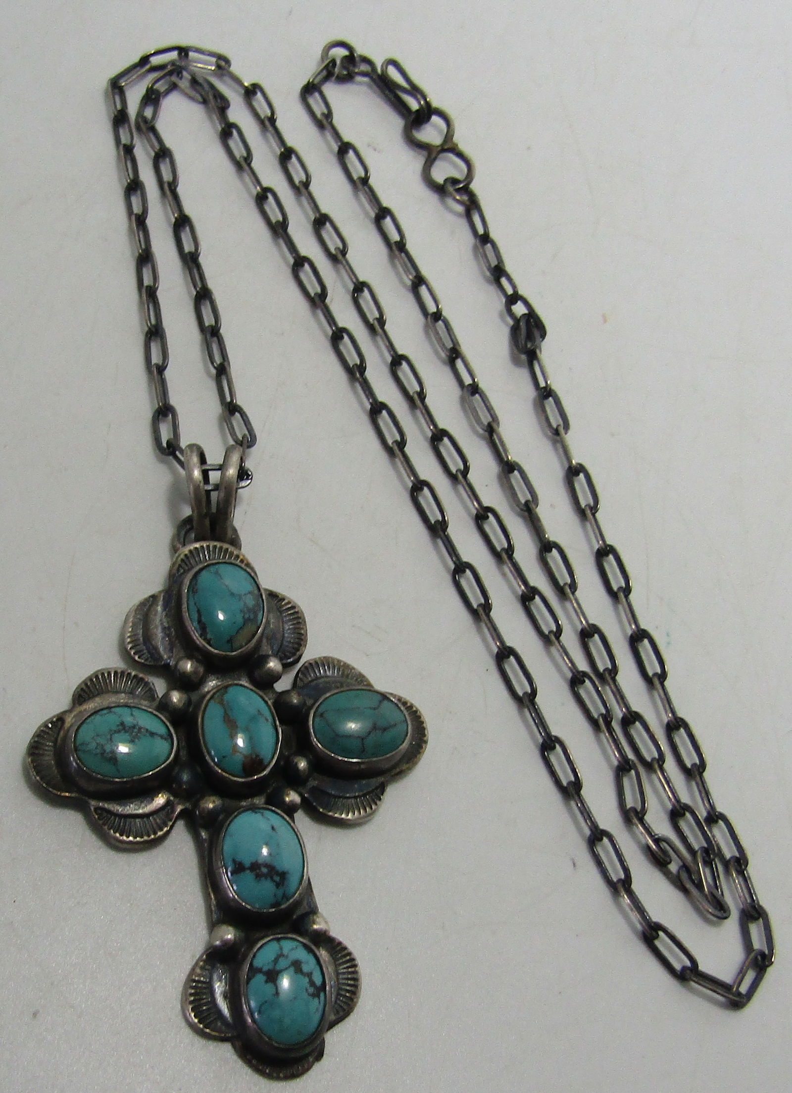 TURQUOISE CROSS PENDANT NECKLACE STERLING SILVER (1 of 5)