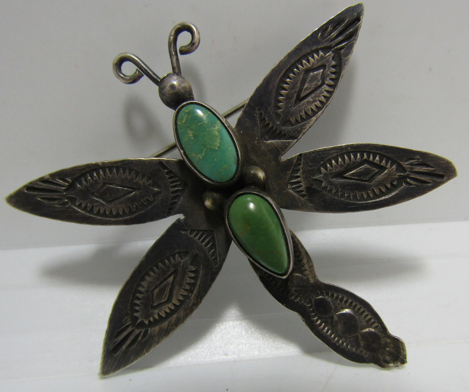 "S" TURQUOISE DRAGONFLY PIN STERLING SILVER BROOCH (1 of 4)