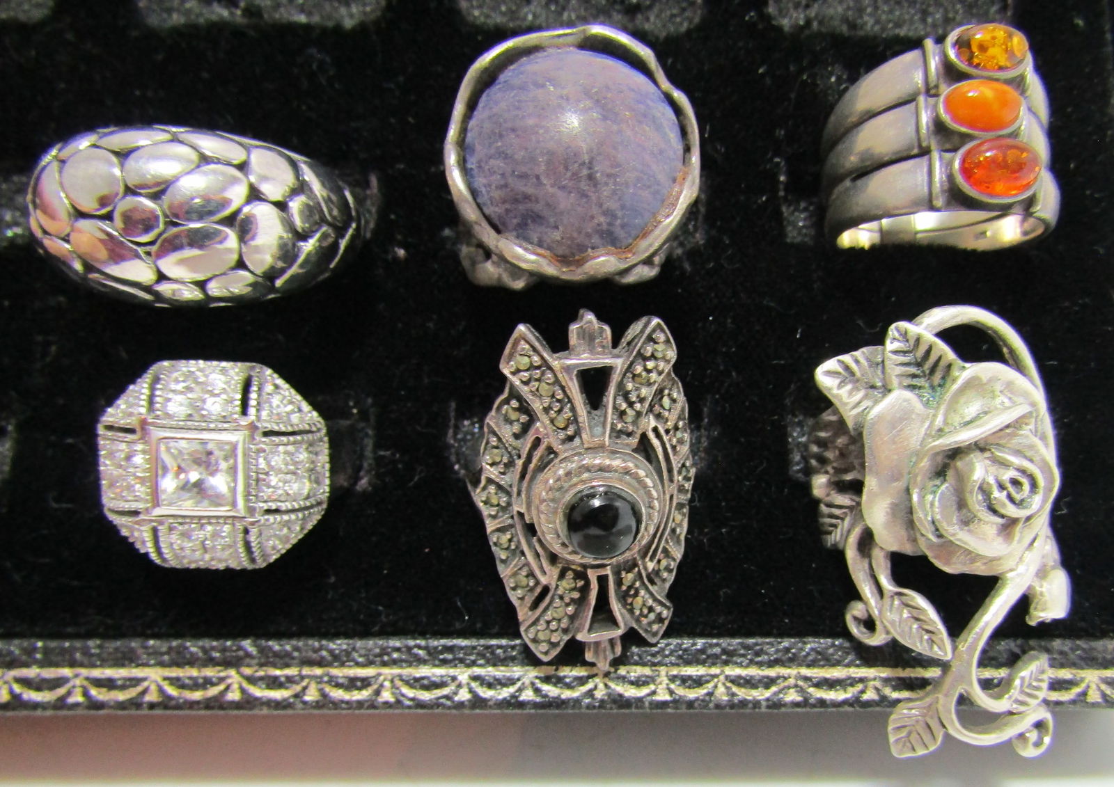 6 STERLING SILVER RINGS SIZE 6 AMBER 47 GRAMS (1 of 3)