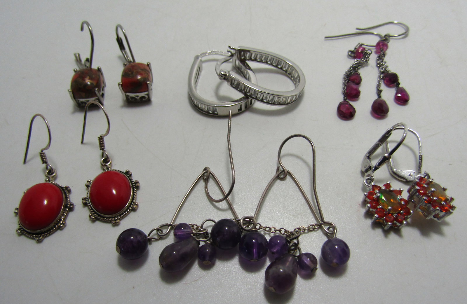 6 STERLING SILVER EARRINGS ASSORTED REAL GEMSTONES (1 of 4)