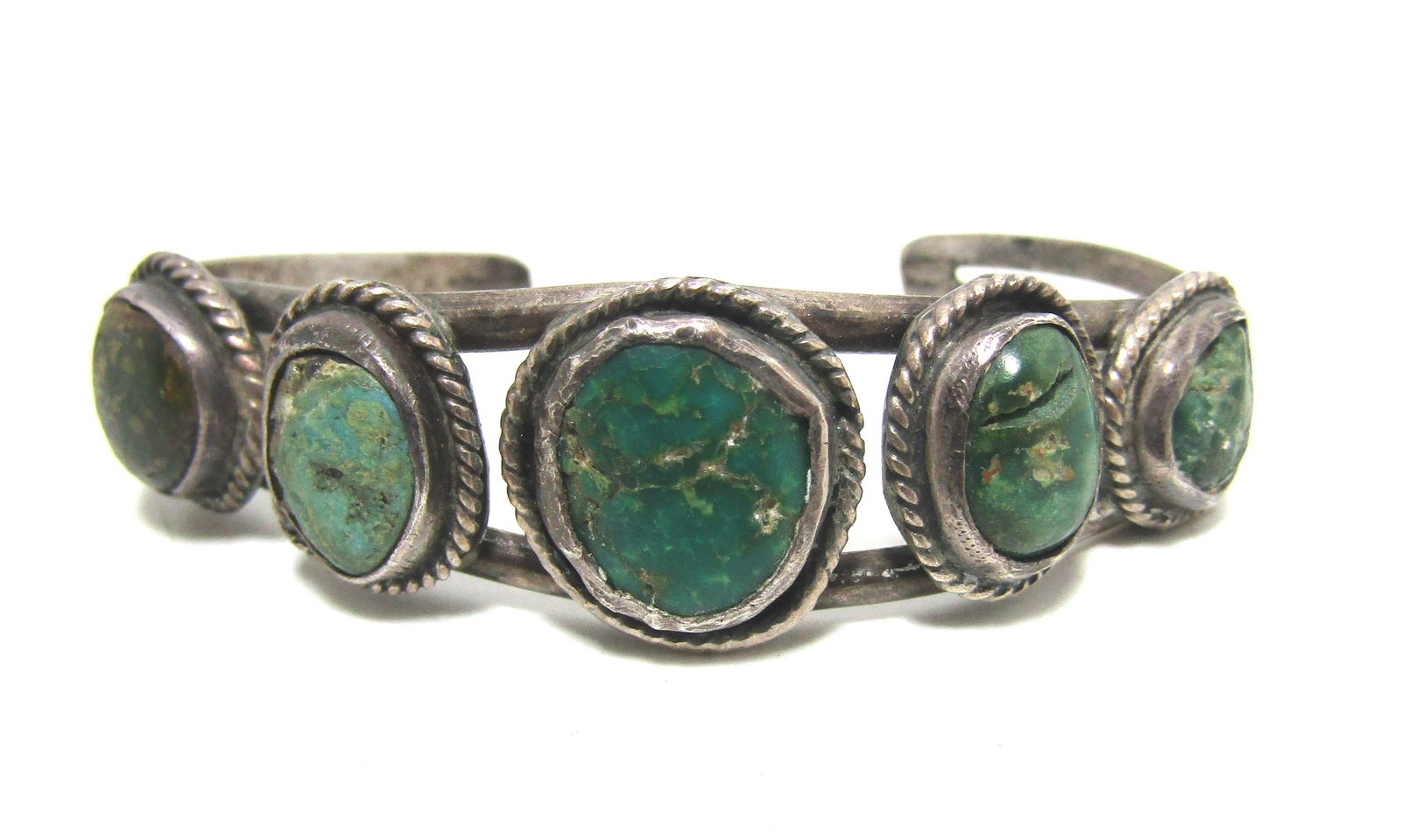 OLD PAWN  STERLING TURQUOISE CUFF BRACELET (1 of 4)