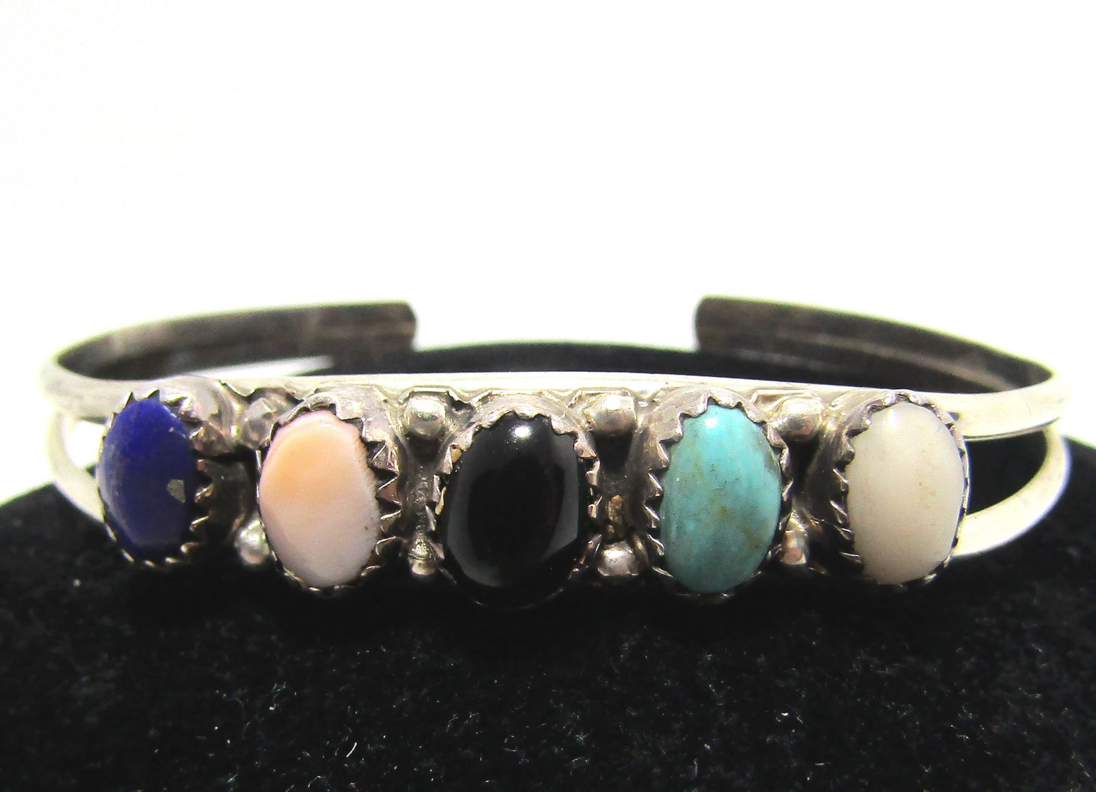 NAVAJO STERLING CUFF BRACELET TURQUOISE LAPIS ONYX (1 of 4)