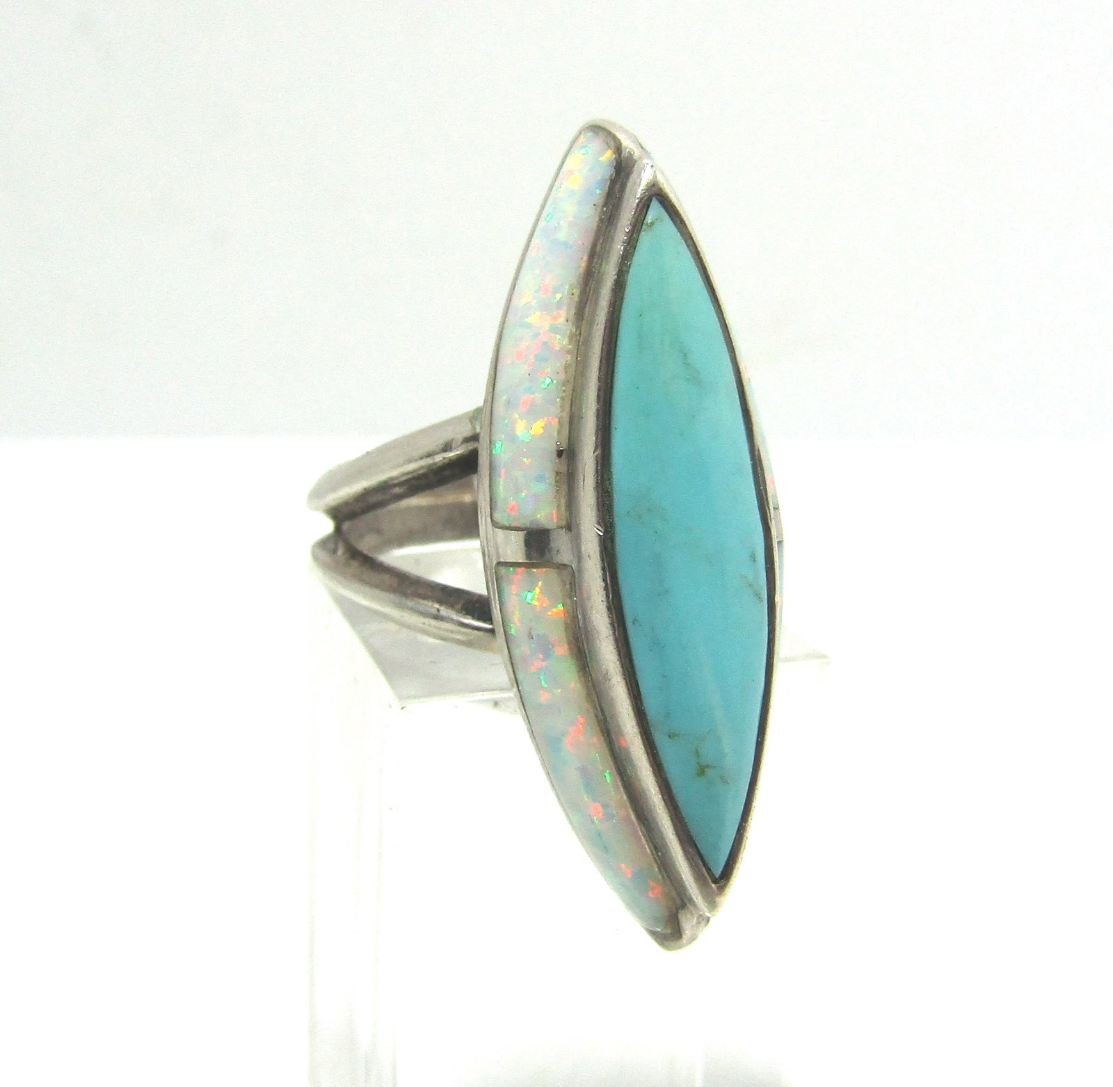 OTT NAVAJO STERLING TURQUOISE FIRE OPAL RING (1 of 4)