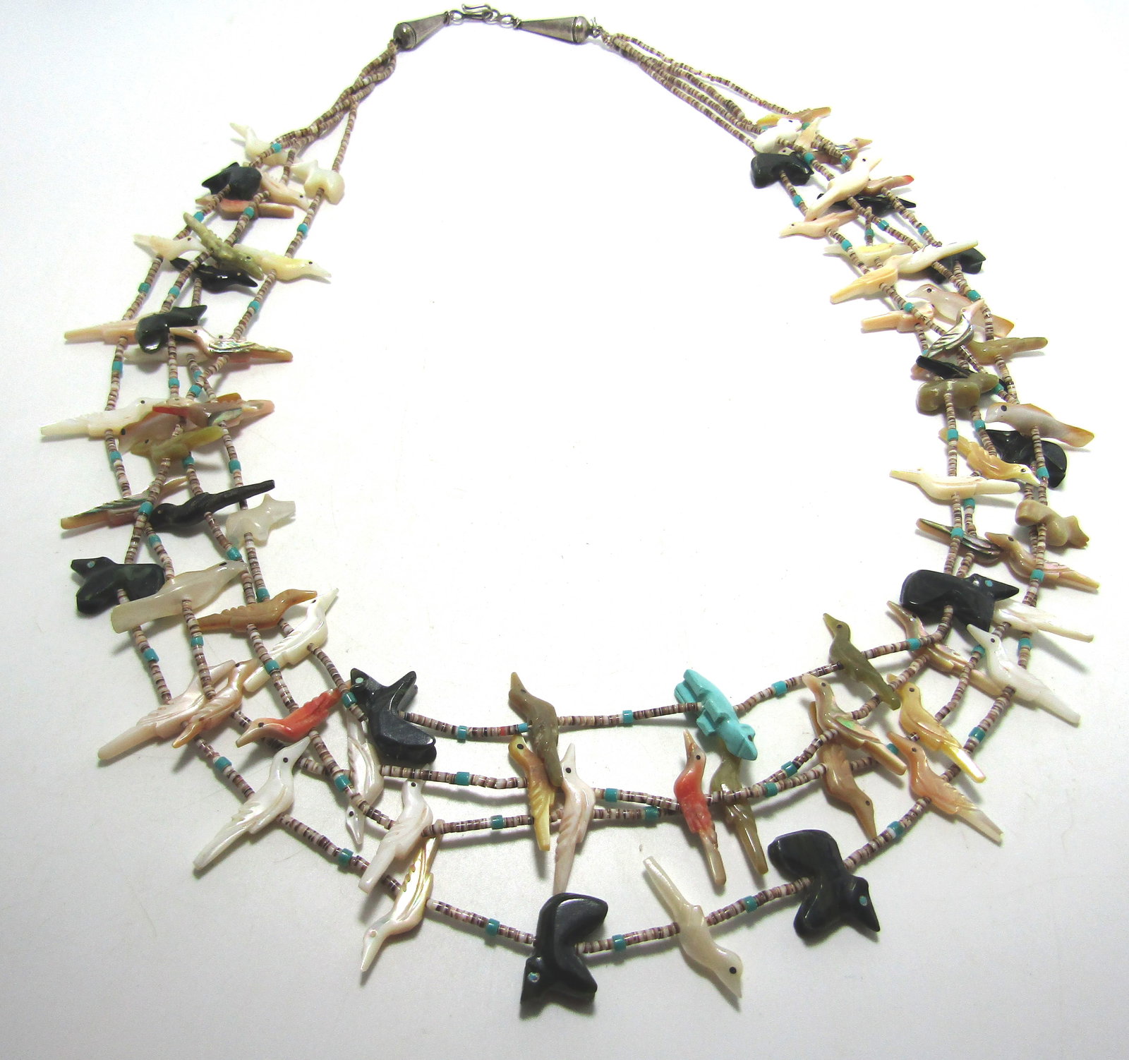 ZUNI FETISH STERLING BEAR BIRD BEADED NECKLACE (1 of 4)