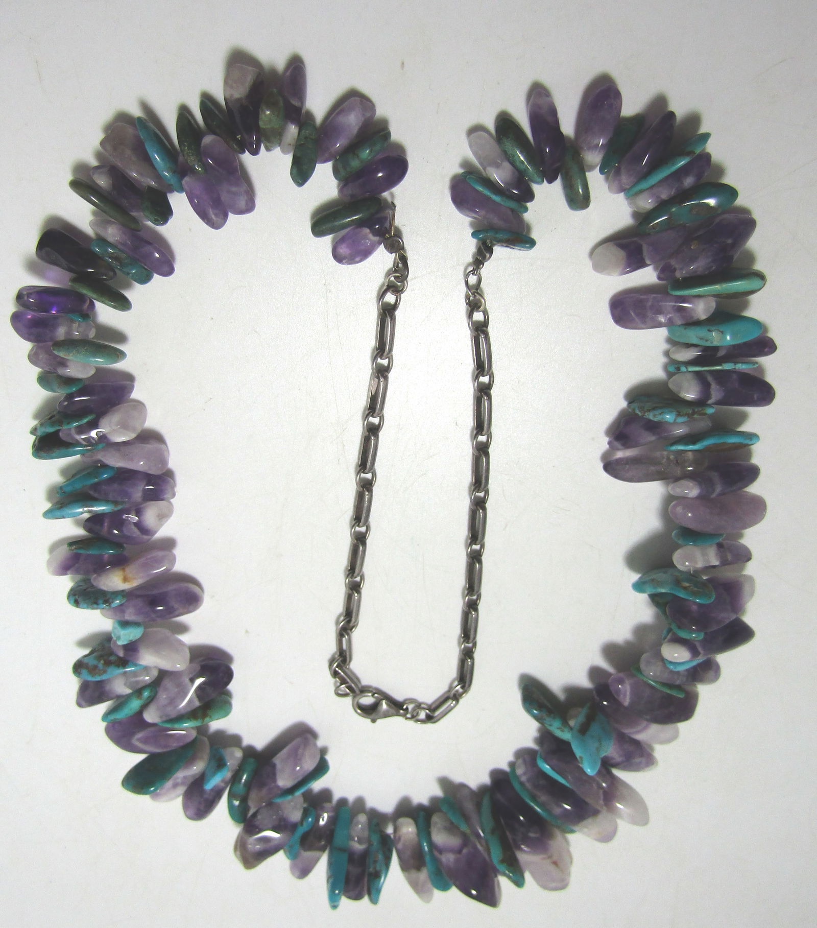 TURQUOISE AMETHYST NUGGET NECKLACE STERLING SILVER (1 of 3)