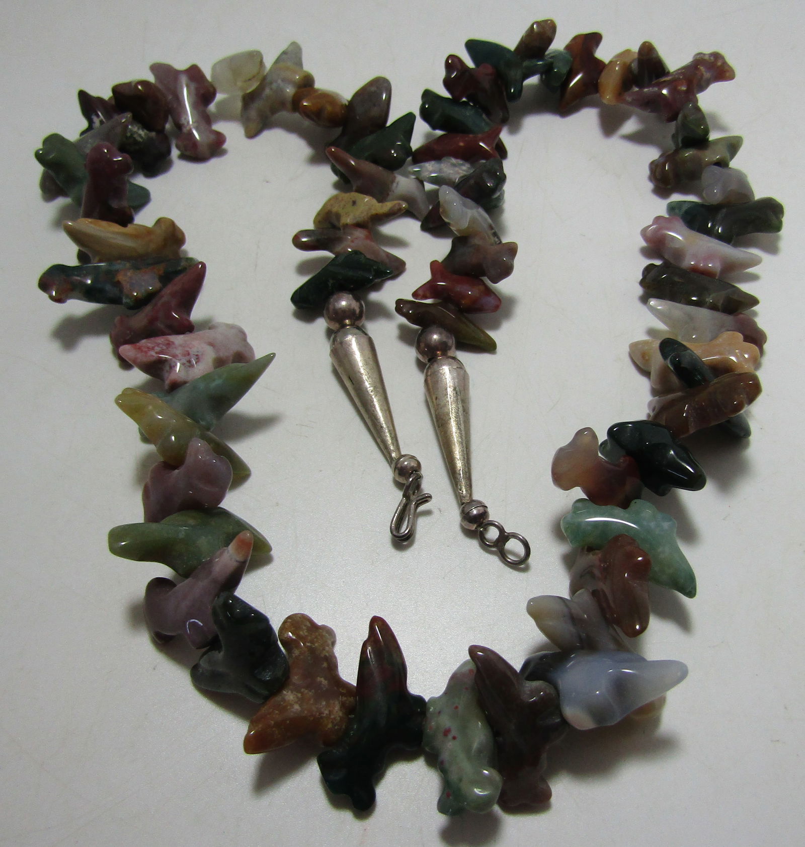 26" CARVED STONE FETISH NECKLACE STERLING SILVER (1 of 3)