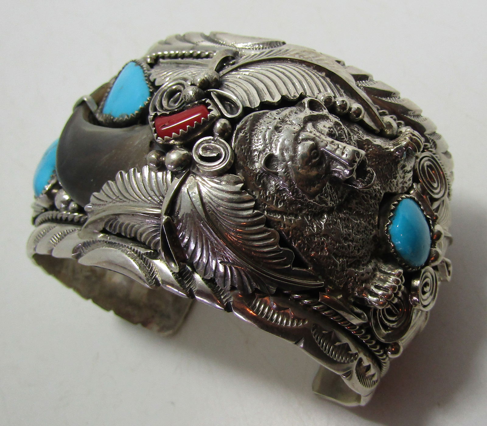 THOMAS BEAR CLAW TURQUOISE CUFF BRACELET STERLING (1 of 8)