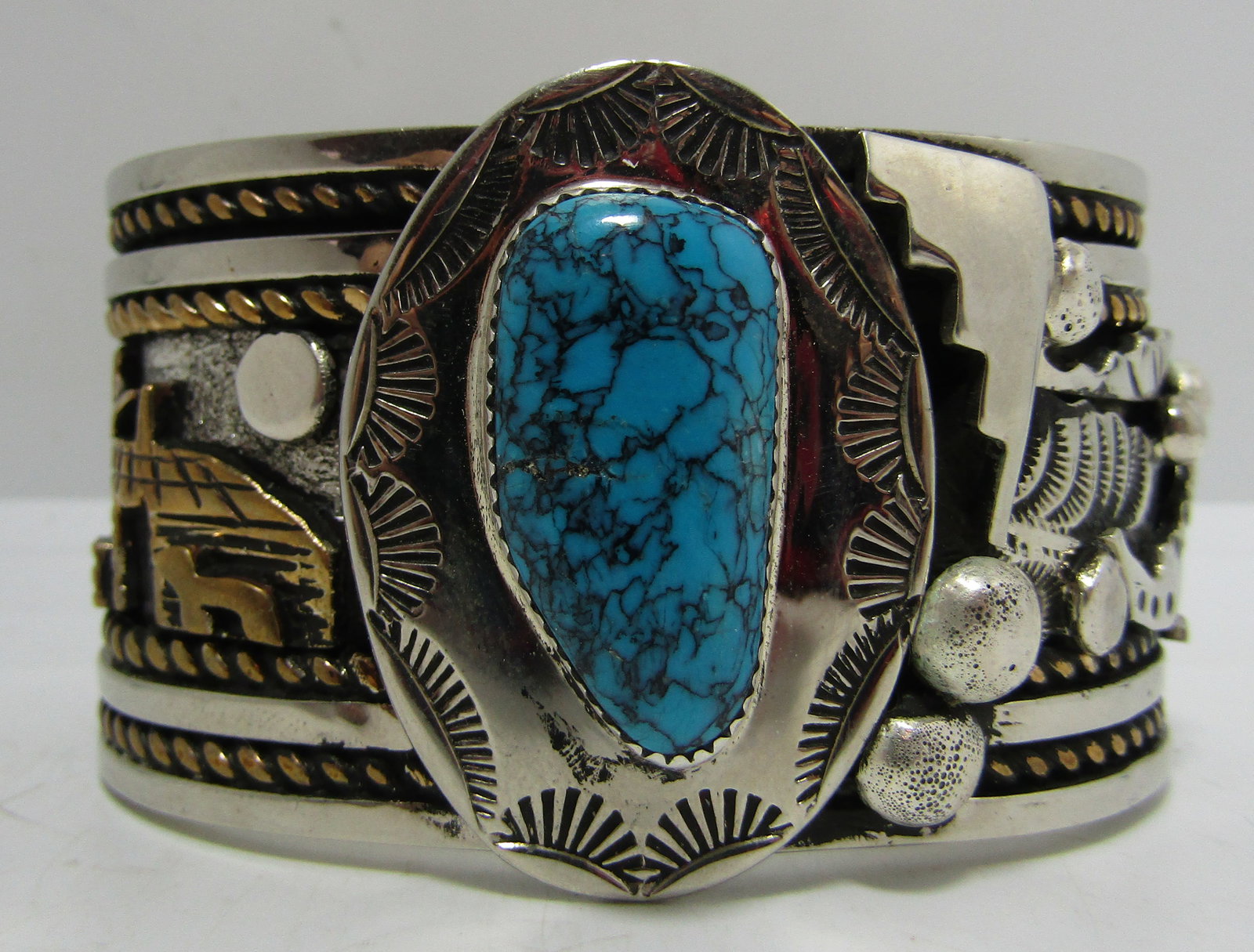 132GRM "R" TURQUOISE STORYTELLER BRACELET STERLING (1 of 7)