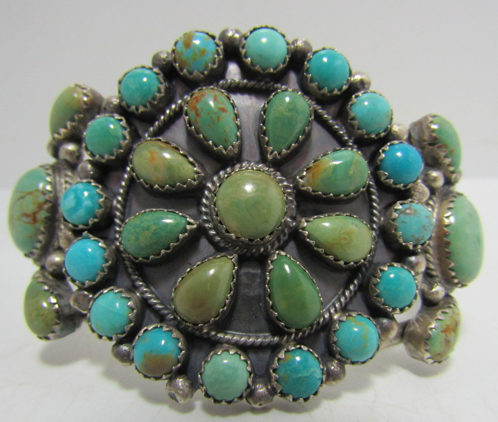 "RB" TURQUOISE CLUSTER CUFF BRACELET STERLING SILV (1 of 5)