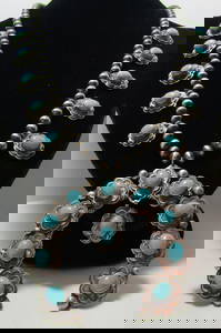 CLARK TURQUOISE SQUASH BLOSSOM NECKLACE STERLING