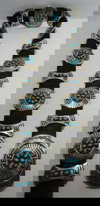 ROSCO SCOTT TURQUOISE CONCHO BELT BUCKLE STERLING