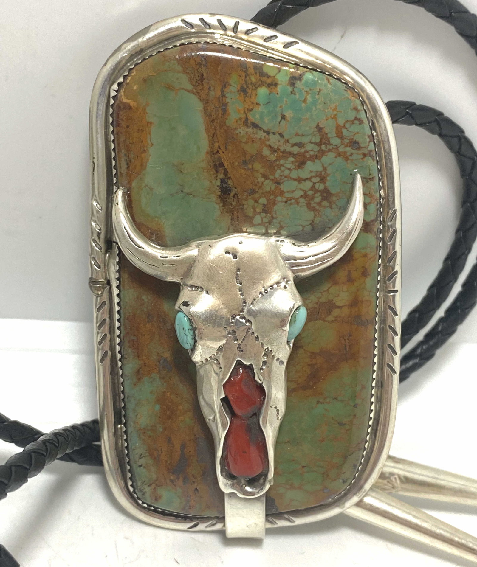 NAVAJO STERLING ROYSTON TURQUOISE SKULL BOLO TIE (1 of 6)
