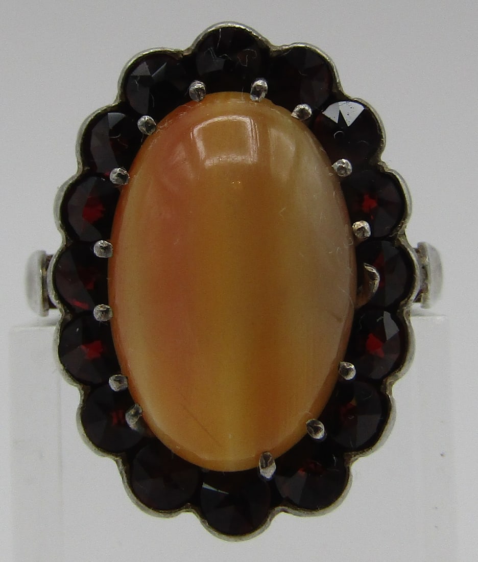 SIGNED BALTIC AMBER GARNET RING STERLING SILVER: VINTAGE ESTATE HALLMARKED BALTIC AMBER AND BOHEMIAN GARNET RING. MEASURES 20MM BY 17MM WIDE. WEIGHS 4.2 GRAMS. SIZE 7. EXCELLENT USED CONDITION. USA SHIPPING $5. NO INTERNATIONAL SHIPPING.