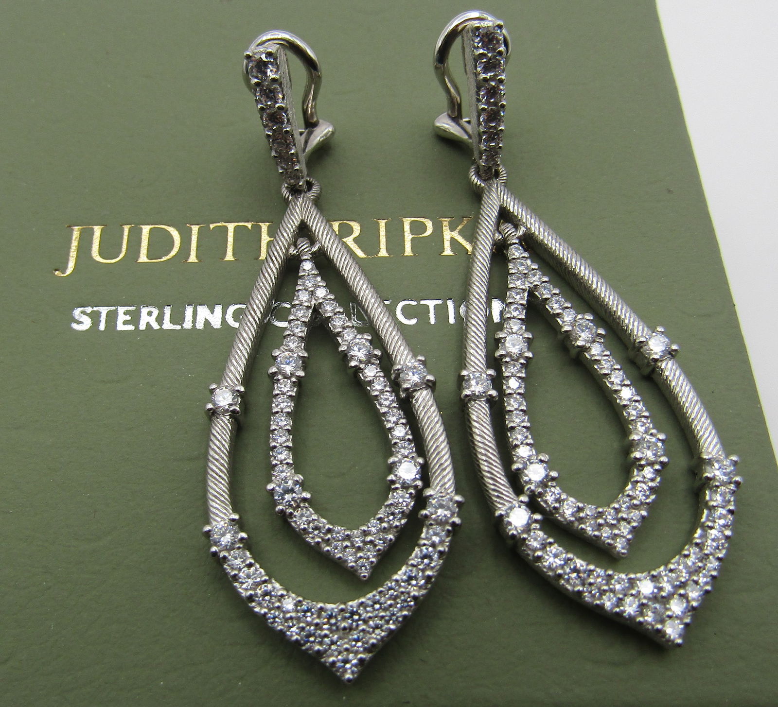 HUGE JUDITH RIPKA EARRINGS STERLING SILVER IN BOX: AUTHENTIC SIGNED "JUDITH RIPKA 925": MEASURE 53MM BY 18MM. WEIGH 11.8 GRAMS. EXCELLENT CONDITION IN RIPKA BOX. USA SHIPPING $5. NO INTERNATIONAL SHIPPING.