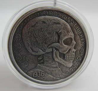 5 OZ 999 FINE SILVER HOBO BUFFALO NICKEL COIN: 5 OZ FINE SILVER COIN SHOWING A RARE HOBO NICKEL ON A BUFFALO NICKEL FROM 1936. US SHIPPING $5 NO INTERNATIONAL.