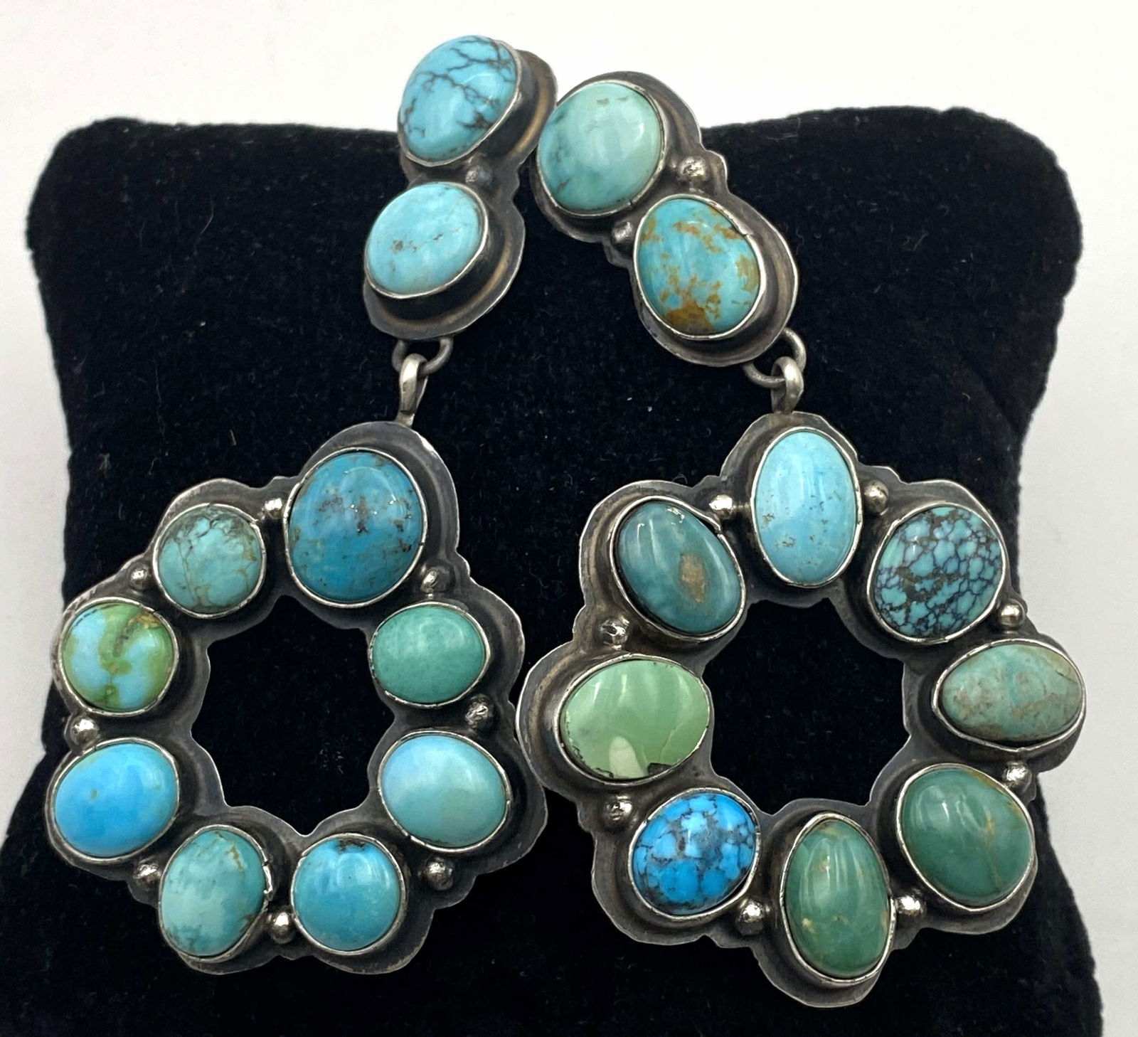 38 GRAM NAVAJO TURQUOISE STERLING CLUSTER EARRINGS (1 of 5)