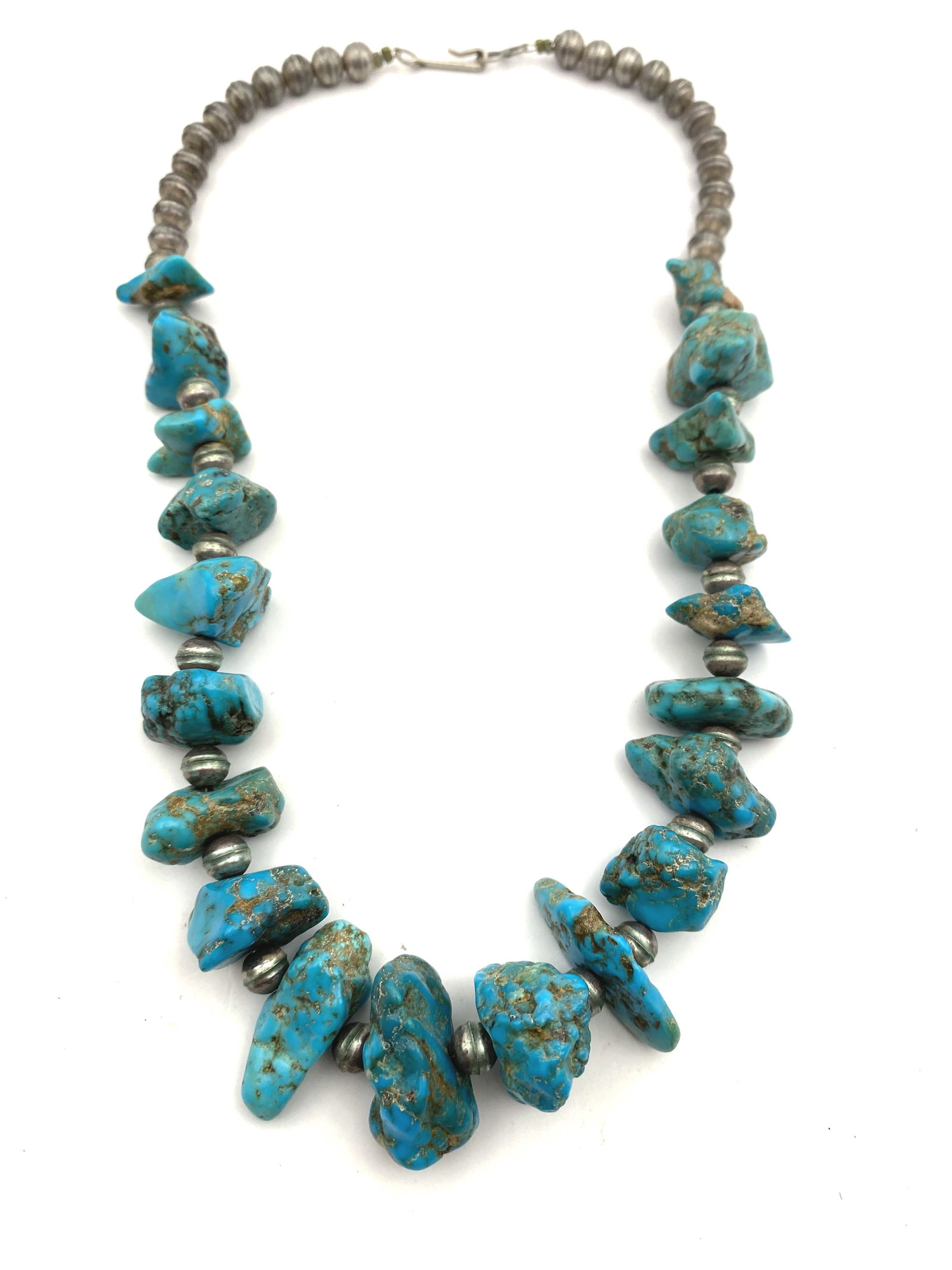 105 GRAM STERLING NAVAJO TURQUOISE BEADED NECKLACE (1 of 4)