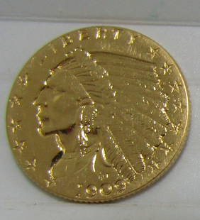 1909 US $2 1/2 DOLLAR GOLD INDIAN US COIN: GOLD INDIAN USA 2 1/2 DOLLAR COIN 1909. USA SHIPPING $5.