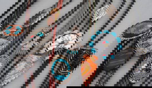 10 BOLO TIE NECKLACE COLLECTION LOT: VINTAGE ESTATE COLLECTION OF TEN ASSORTED NATIVE AMERICAN AND WESTERN DESIGN BOLO TIE NECKLACES. EXCELLENT COLLECTION. USA SHIPPING $5. NO INTERNATIONAL SHIPPING.