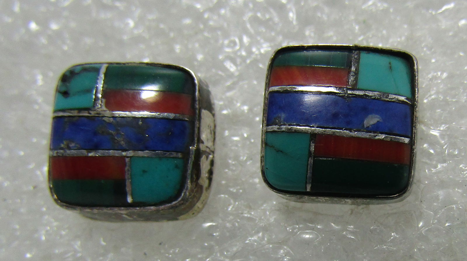 TURQUOISE LAPIS MALACHITE EARRINGS STERLING SILVER (1 of 2)