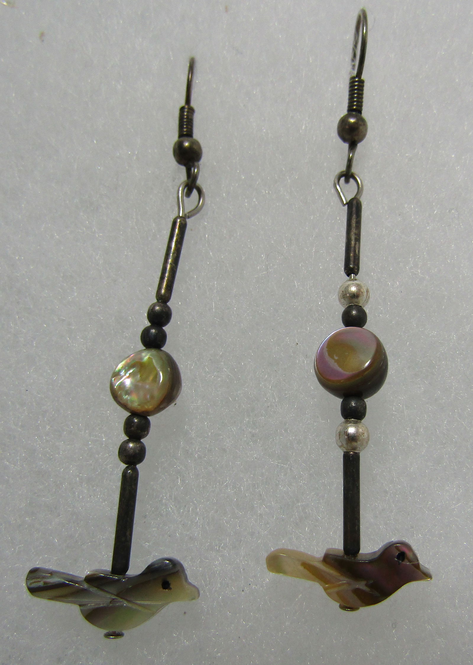 CARVED BIRD FETISH ABALONE EARRINGS STERLING SILVE (1 of 3)