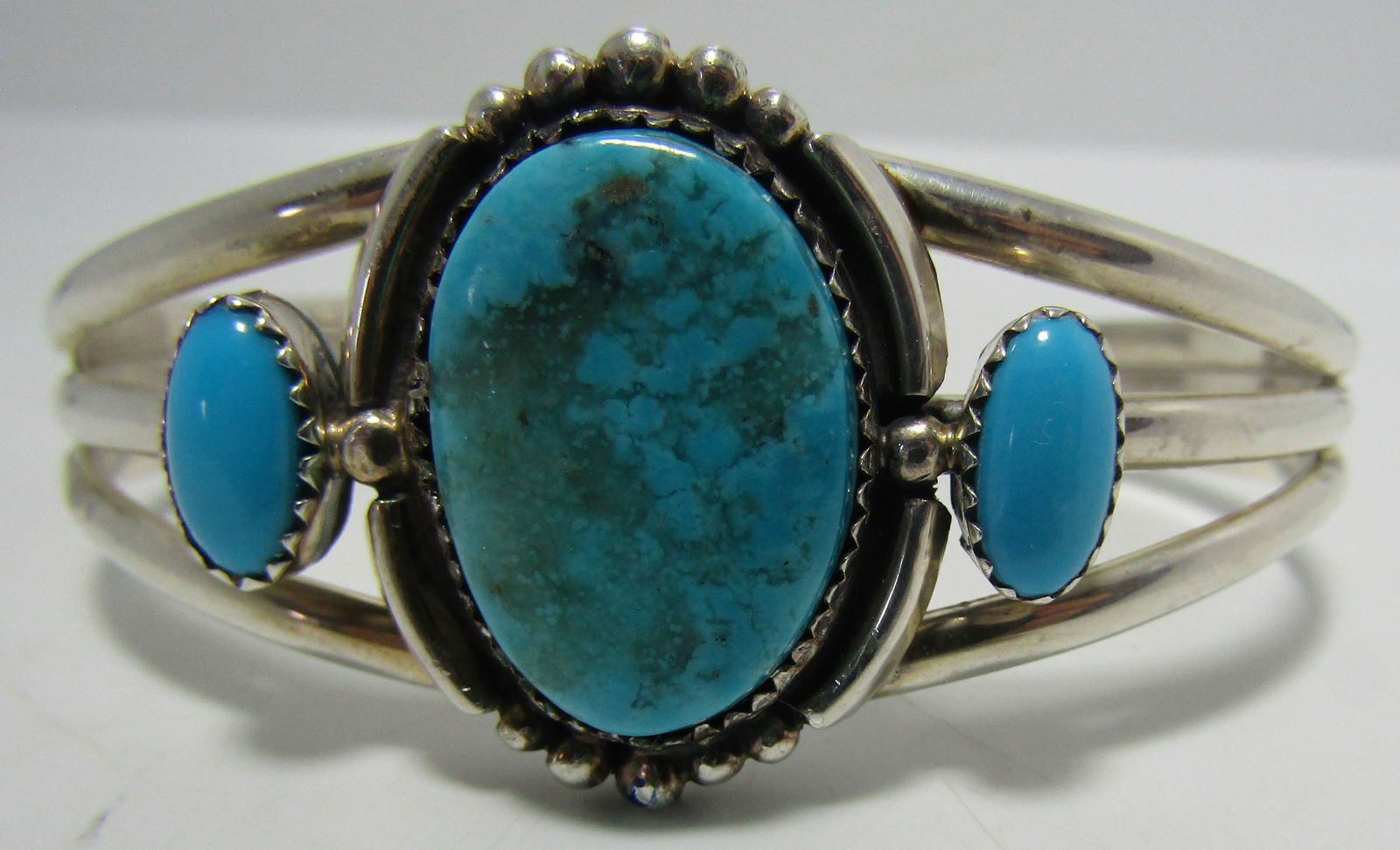 "RB" GEM TURQUOISE CUFF BRACELET STERLING SILVER (1 of 6)