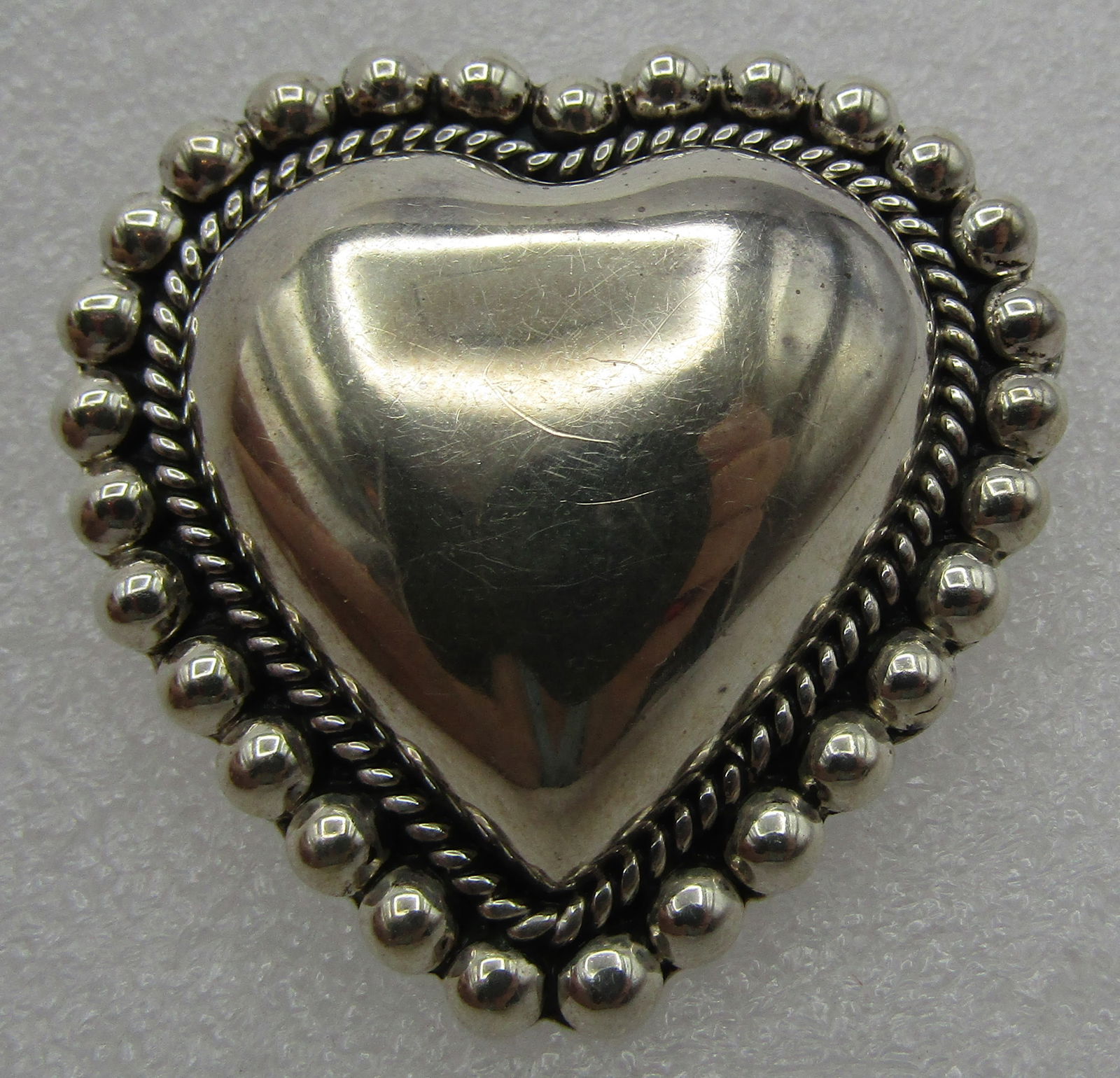 LARGE 3D HEART PIN TAXCO MEXICO STERLING SILVER (1 of 3)