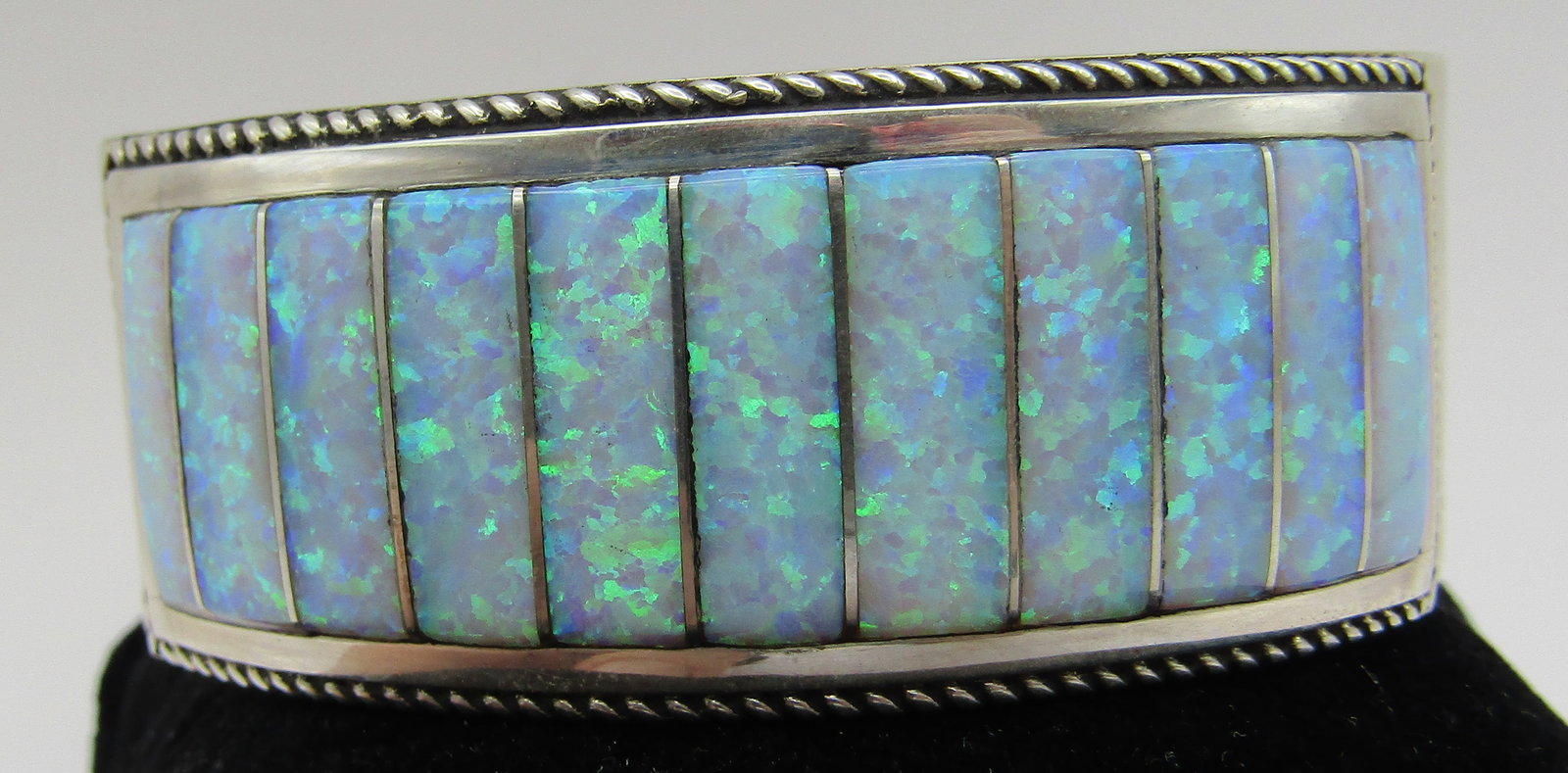 SIGNED OPAL CUFF BRACELET STERLING SILVER 46GRAMS (1 of 7)