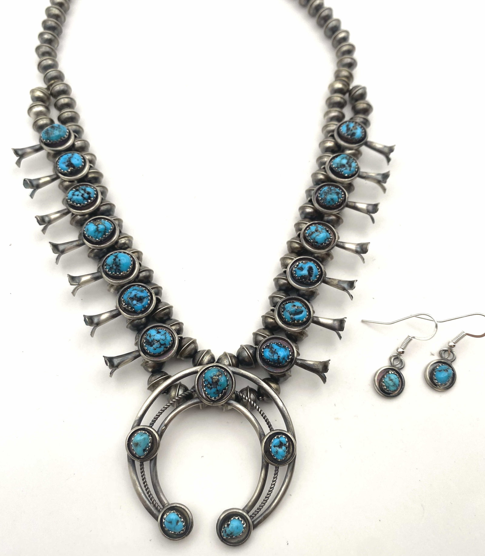 STERLING NAVAJO TURQUOISE SQUASH BLOSSOM NECKLACE (1 of 5)