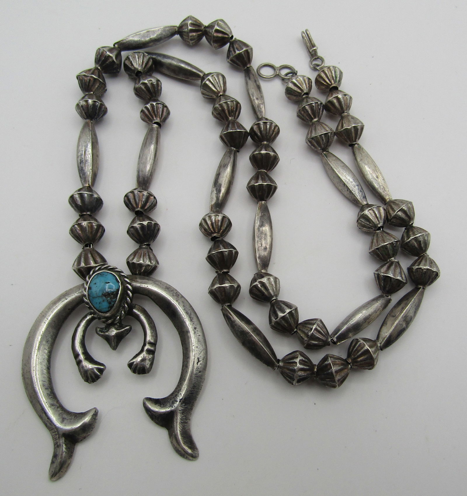 26" TURQUOISE NAJA & BEAD NECKLACE STERLING SILVER (1 of 5)