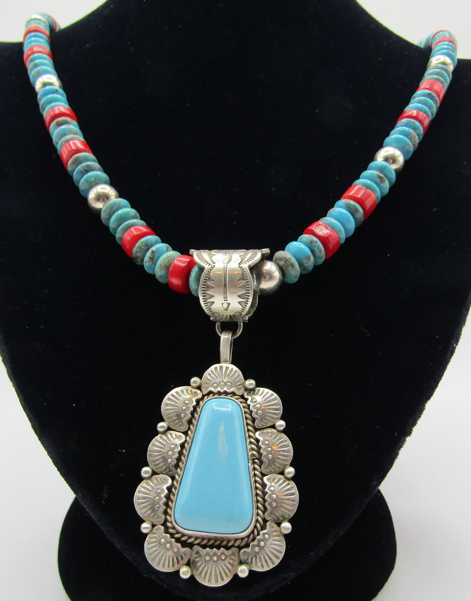 30" CALLADITTO TURQUOISE CORAL NECKLACE STERLING (1 of 5)