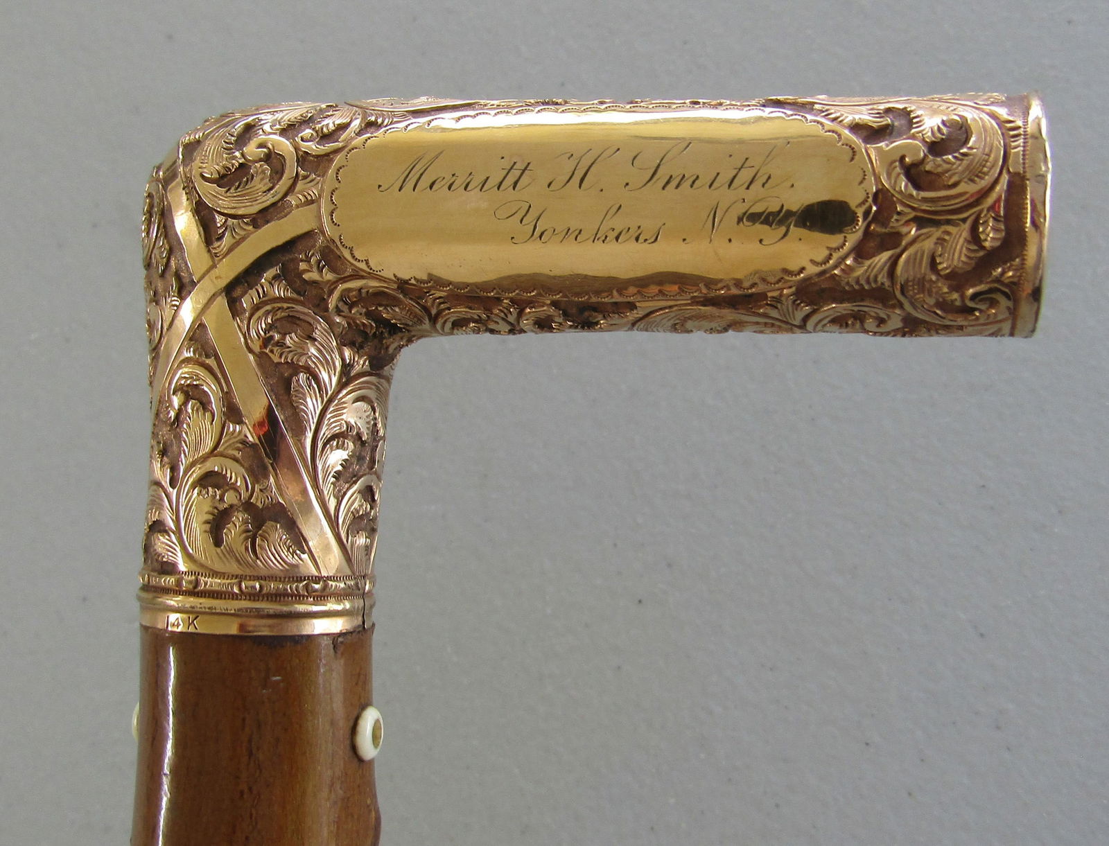 1882 PRESENTATION GOLD HANDLE CANE WALKING STICK (1 of 11)