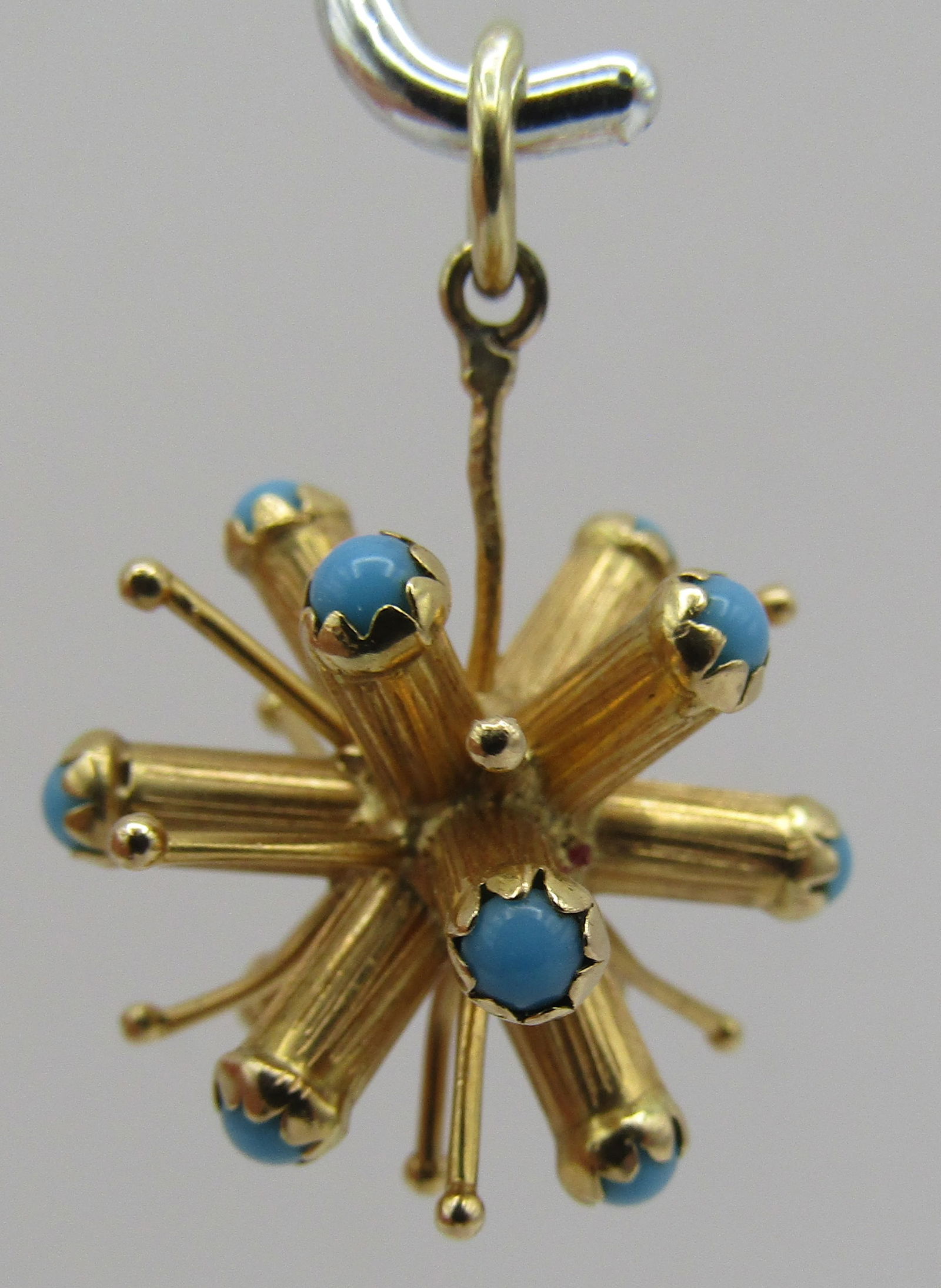 18K GOLD TURQUOISE SPUTNIK NECKLACE PENDANT CHARM (1 of 3)