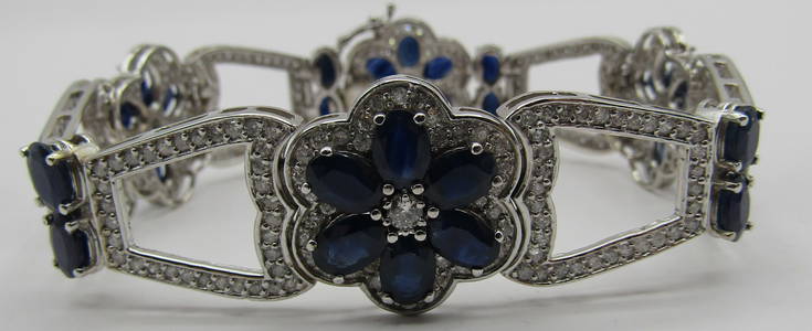 4.6CT BLUE SAPPHIRE 4CT DIAMOND 14K GOLD BRACELET