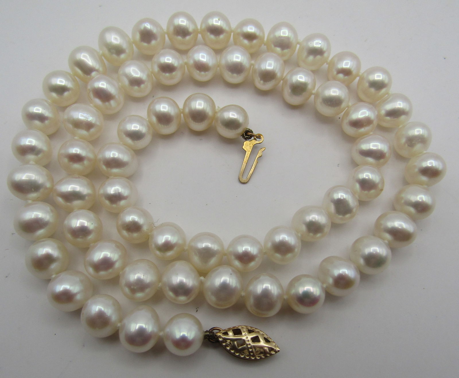 8MM CULTURED PEARL NECKLACE 14K GOLD 17.5" (1 of 3)
