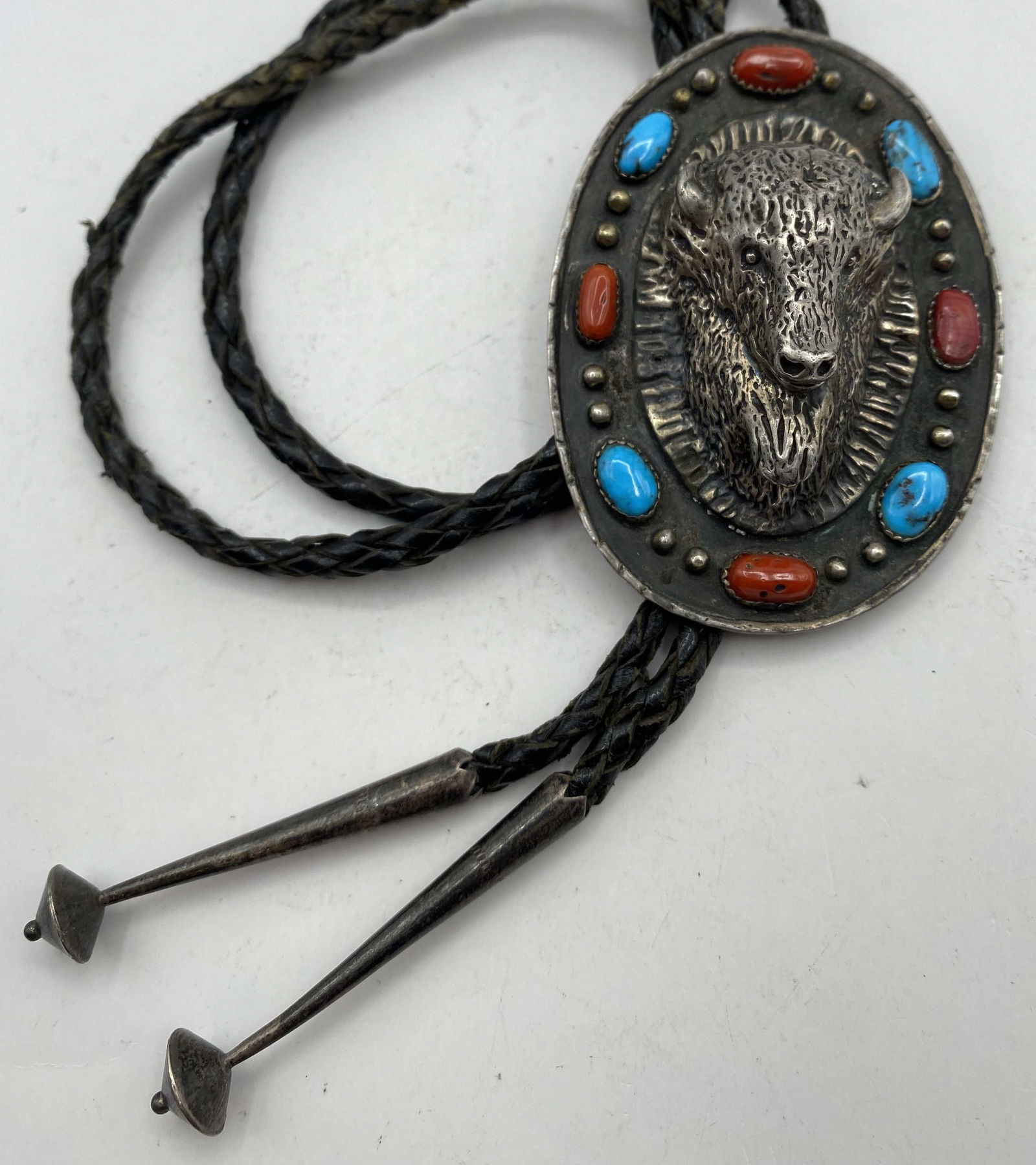 1980 DJH NAVAJO 3" 3D BUFFALO STERLING BOLO TIE (1 of 6)