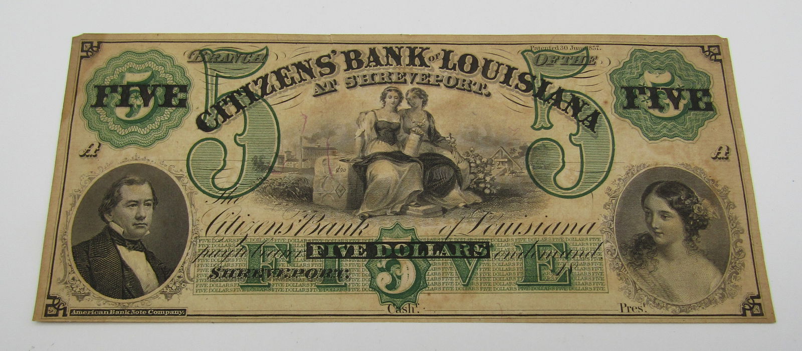1857 $5 SHREVEPORT CITIZENS BANK NOTE LOUISIANA (1 of 2)