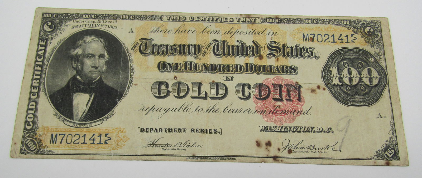 1882 $100 DOLLAR GOLD COIN CERTIFICATE (1 of 2)