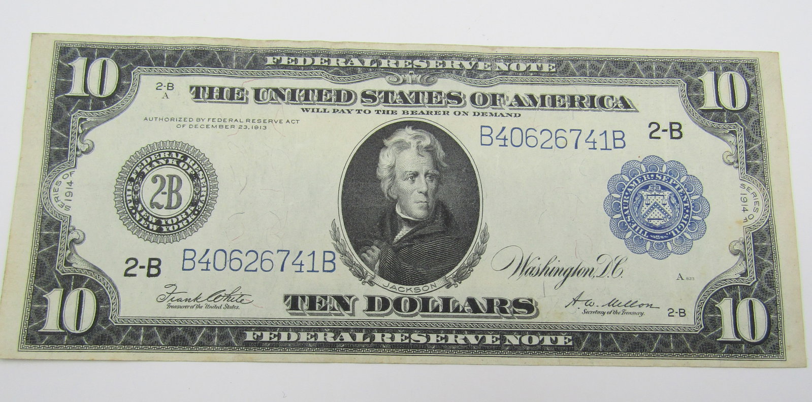 1914 TEN DOLLAR FEDERAL RESERVE NOTE: 1914 10 DOLLAR RESERVE NOTE, WHITE- MELLON . EXCELLENT CONDITION LIGHT FOLDS NO TEARS OR HOLES HAS CRISPNESS. USA SHIPPING $5 NO INTERNATIONAL