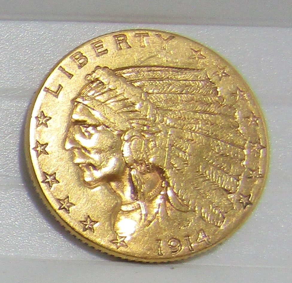 1914 D GOLD INDIAN $2 1/2 DOLLAR US COIN (1 of 2)